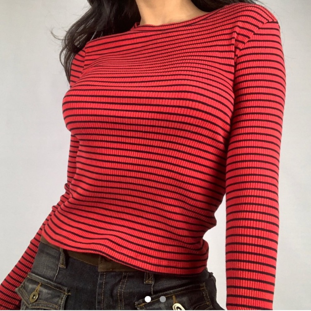 Red & Black Striped Long Tee